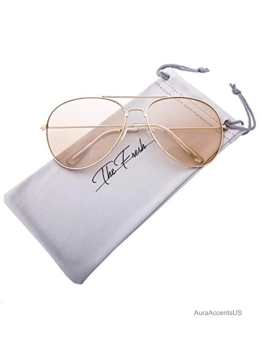 Oversized Aviator Sunglasses UV400 Light Color Lens Gift Box